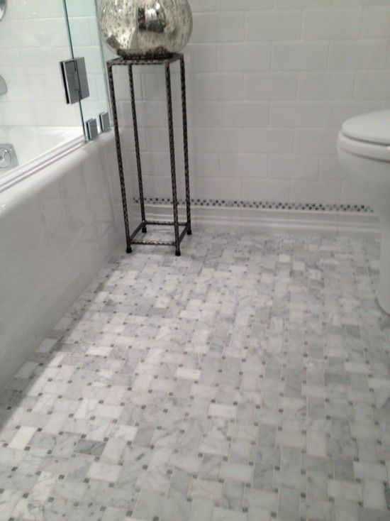 Basket Weave Tile Bathroom
 Stunning bathroom floor posed of marble basketweave