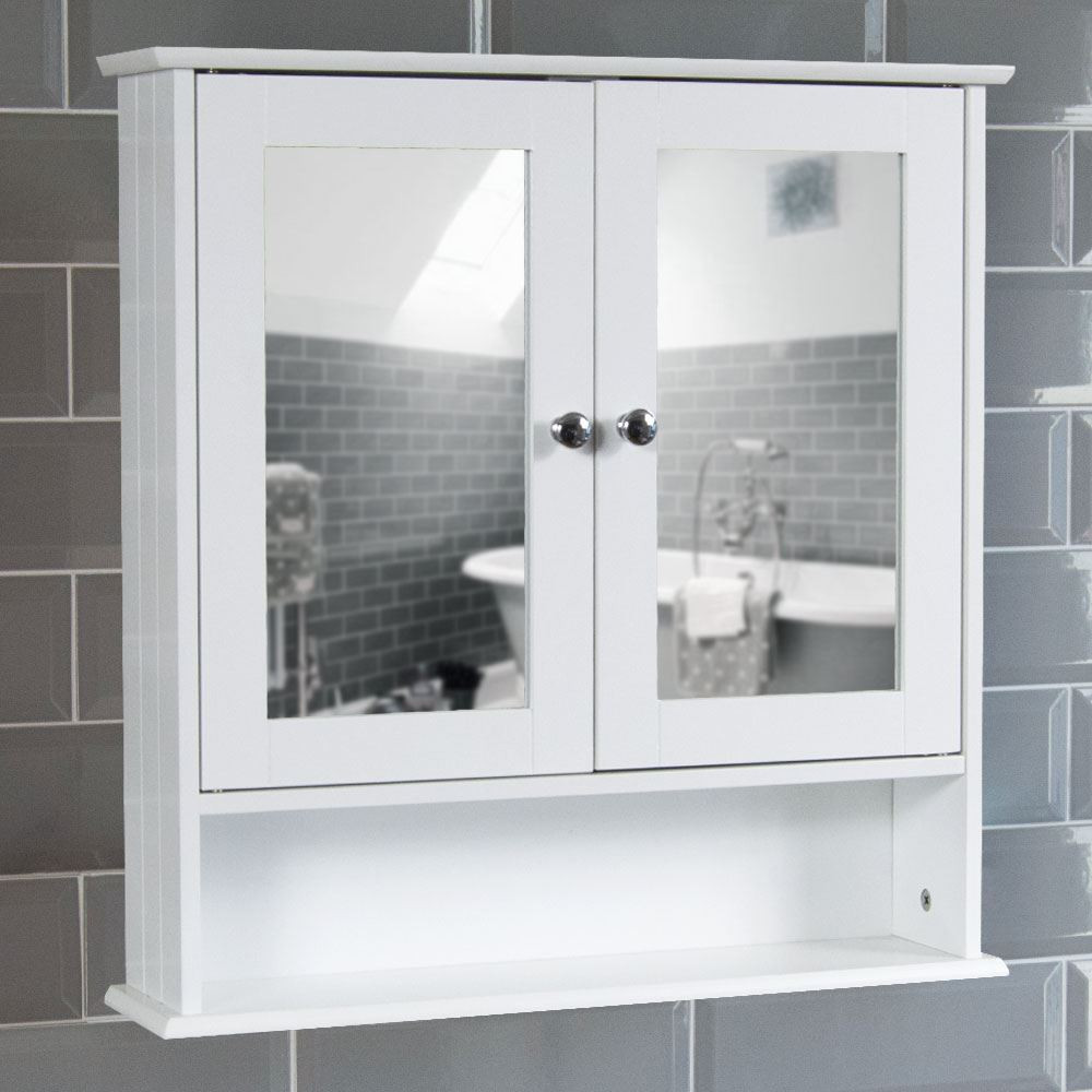 Bathroom Cabinet Mirror
 Mirrored Bathroom Cabinet Double Doors Bath Wall Mounted