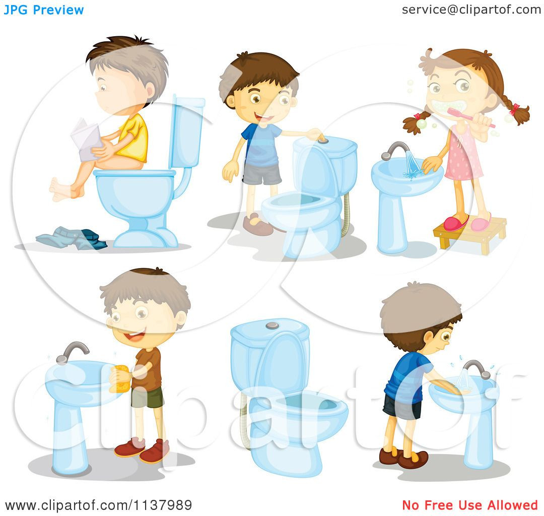 Bathroom Clipart For Kids
 Cartoon Children In The Bathroom Royalty Free Vector