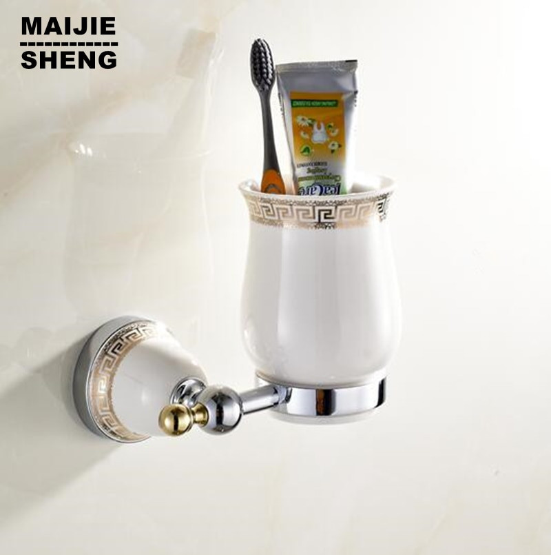 Bathroom Cup Holder Wall Mount
 New Modern chrome with ceramic copper toothbrush tumbler