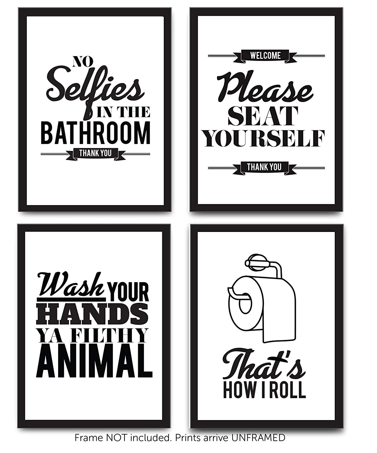 Bathroom Sayings Wall Art
 4 Set Funny Bathroom Quotes & Rules Posters Toilet Humor