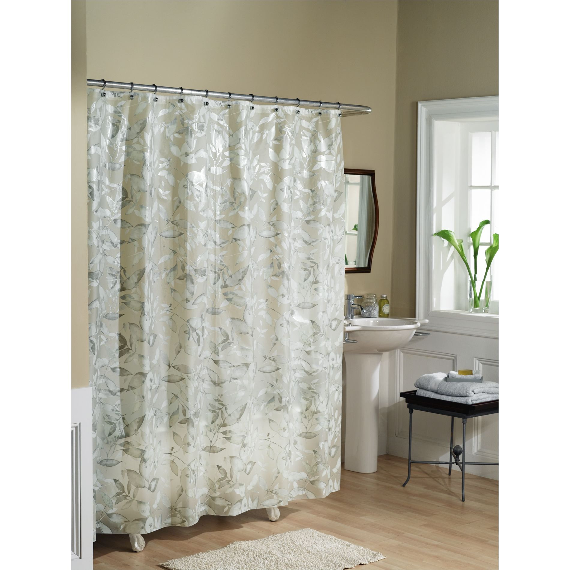 Bathroom Shower Accessories
 Essential Home Shower Curtain Tea Leaves Vinyl PEVA Home