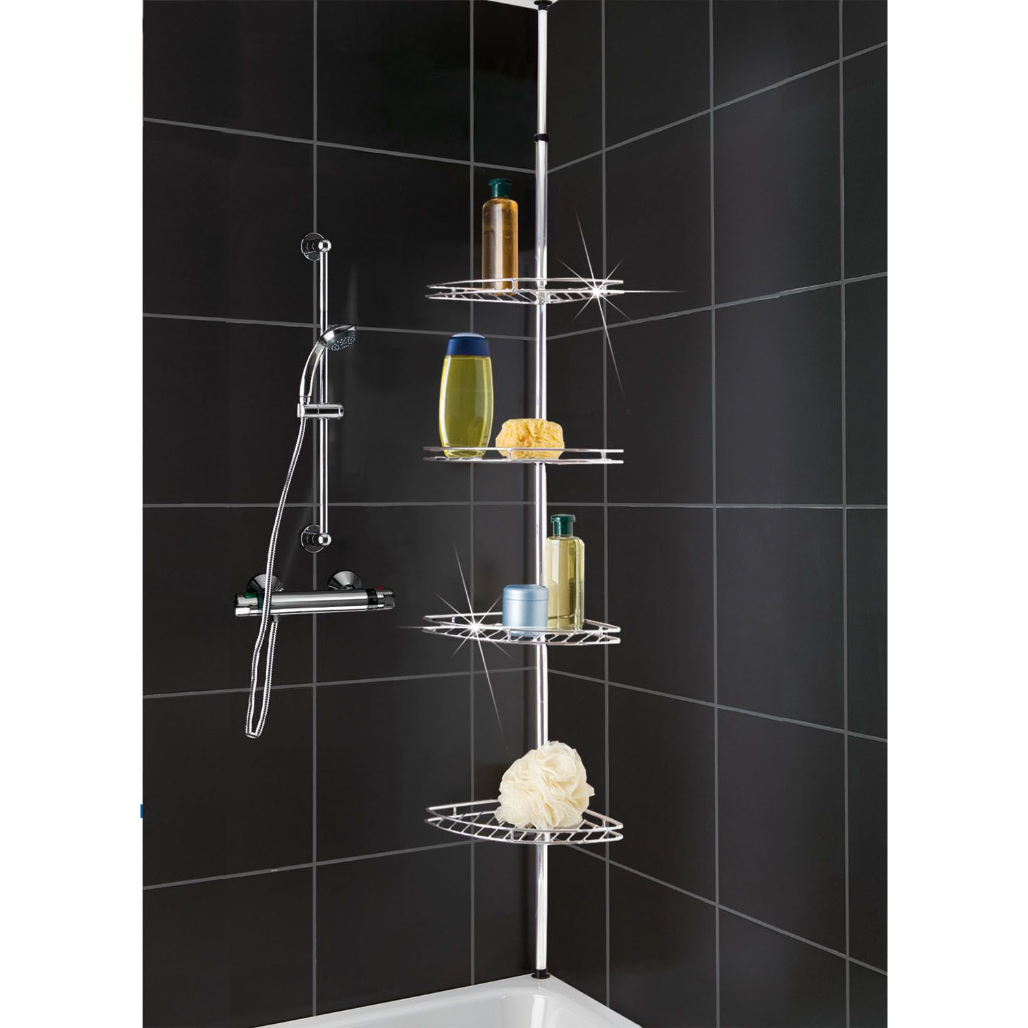 Bathroom Shower Shelves
 METAL CORNER SHOWER BATHROOM BASKET CADDY SHELF TELESCOPIC