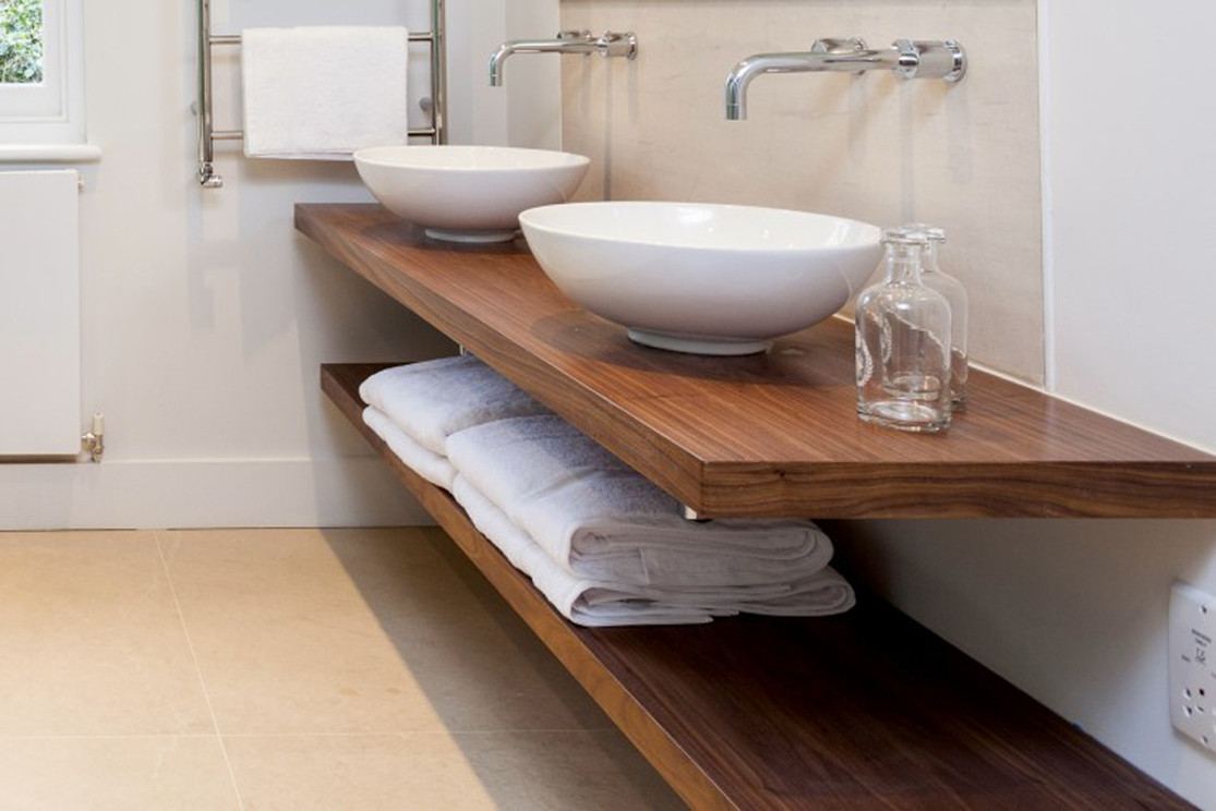 Bathroom Sink Shelf
 Floating wooden countertop for Bathroom