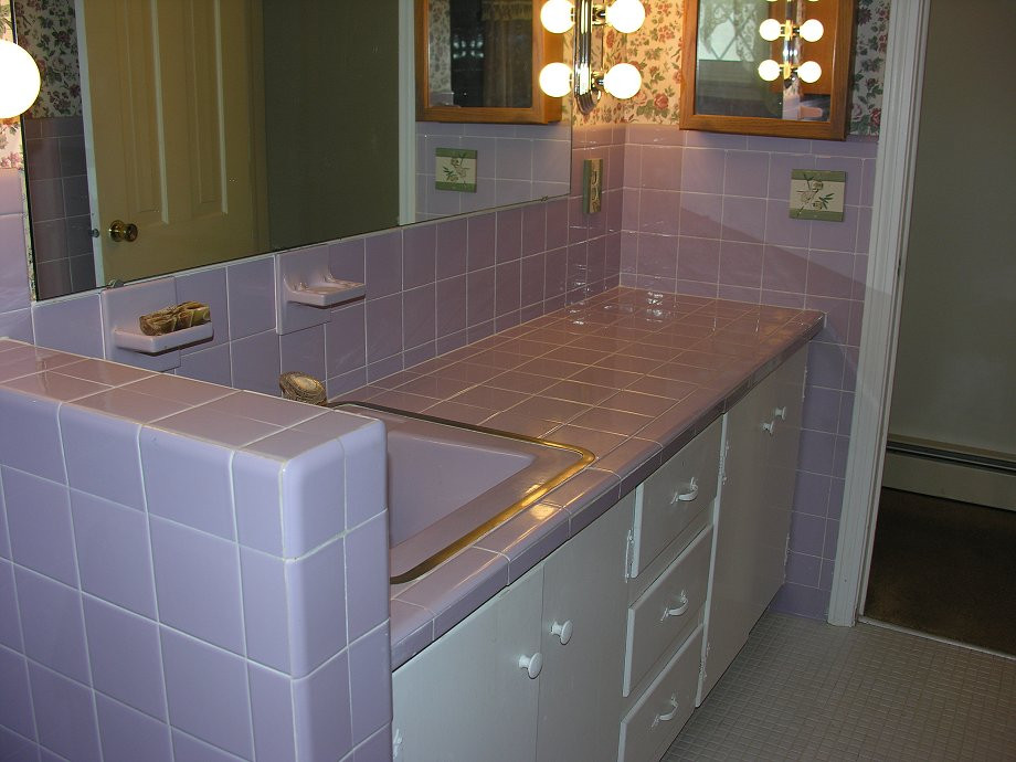 Bathroom Tile Countertops
 Lilac bathroom Groovy baby 1965 Retro Renovation