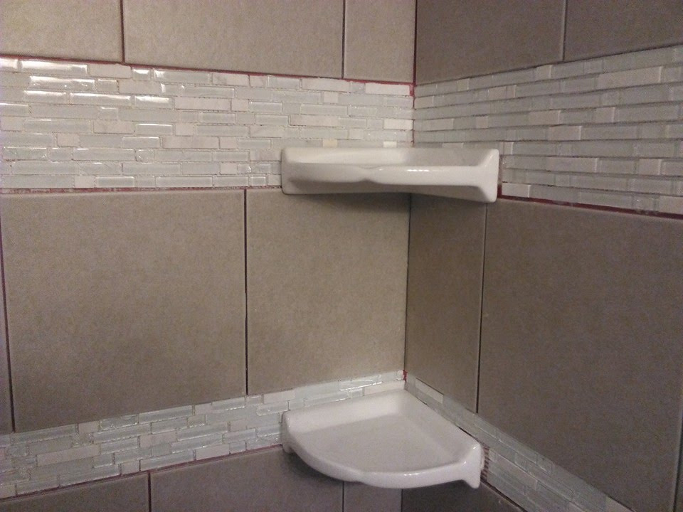 Bathroom Tile Shelves
 DIY shower tiling Installing floating corner shelves