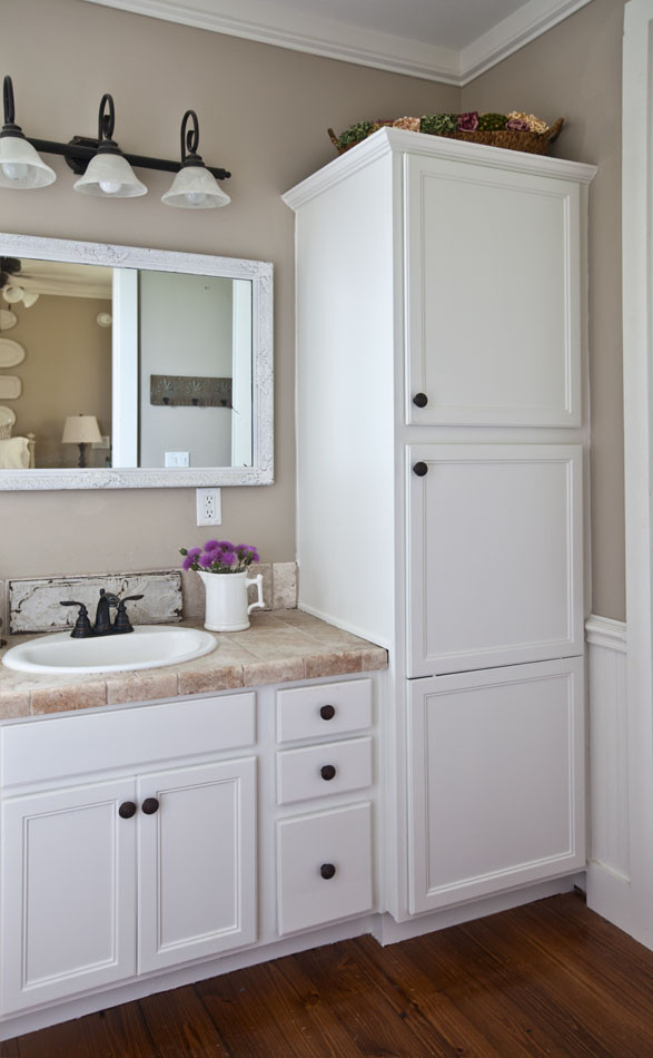 Bathroom Vanity With Linen Cabinet
 How to Refresh the Bath Quickly Cedar Hill Farmhouse