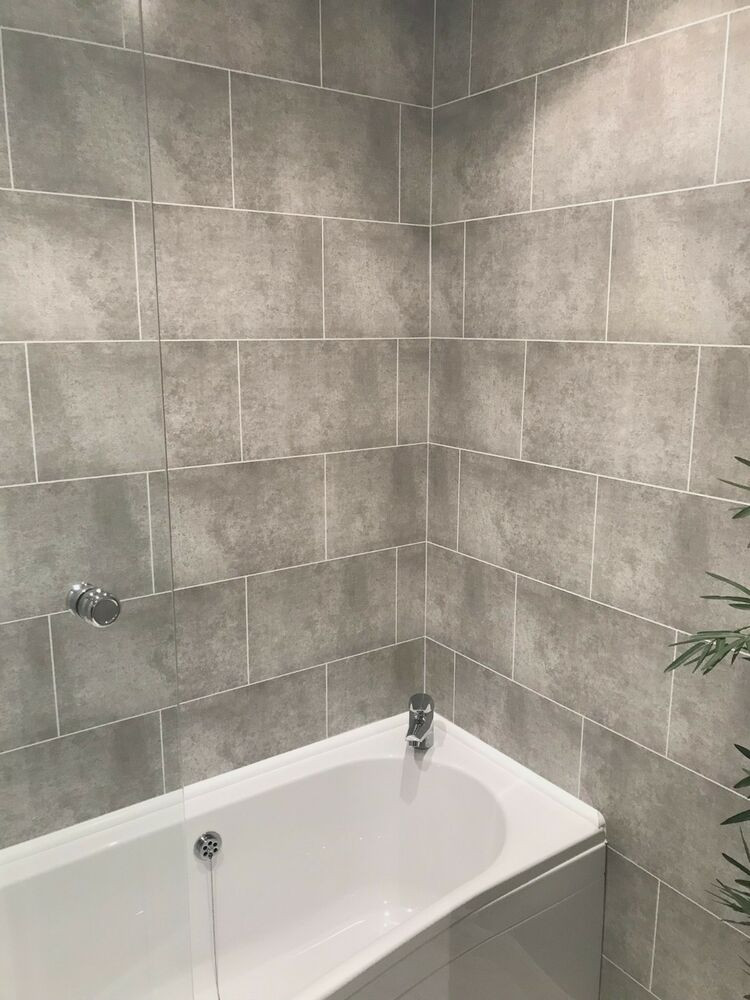 Bathroom Wall Panels
 Cutline Grey Tile Effect Bathroom Wall Panels PVC Shower