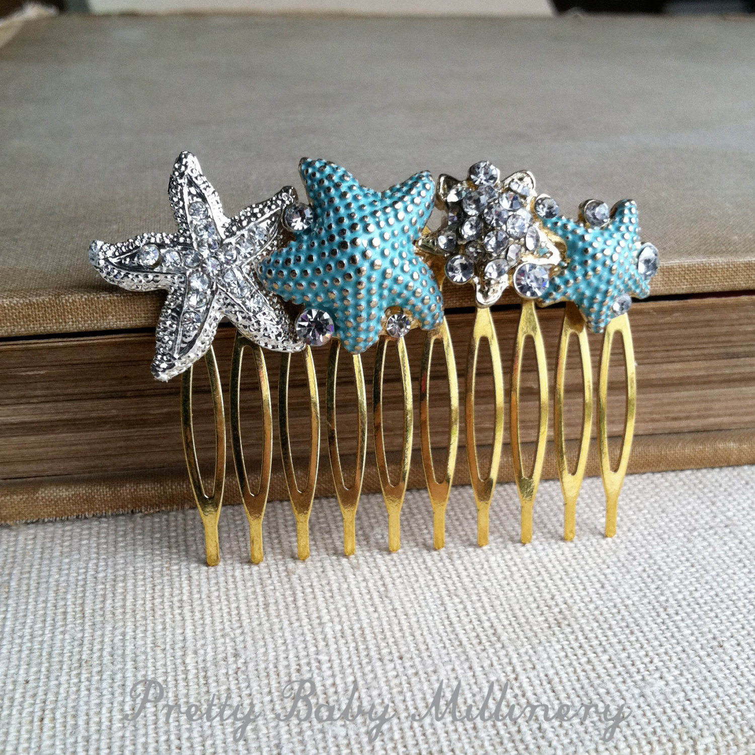 Beach Wedding Hair Accessories
 Beach Wedding hair accessories Mint gold silver Starfish hair
