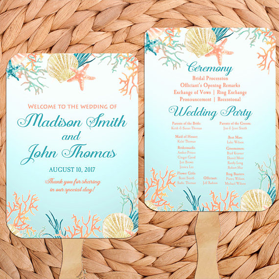 Beach Wedding Programs
 Beach Wedding Program Fans Printable or Printed Assembled with