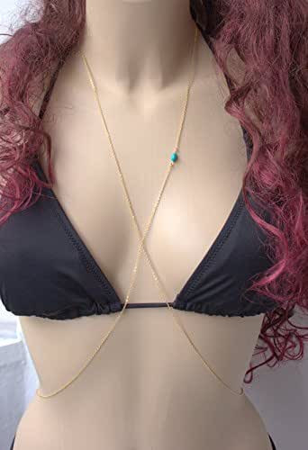 Beaded Body Jewelry
 Amazon TURQUOISE Bead Gold Body Chain Turquoise