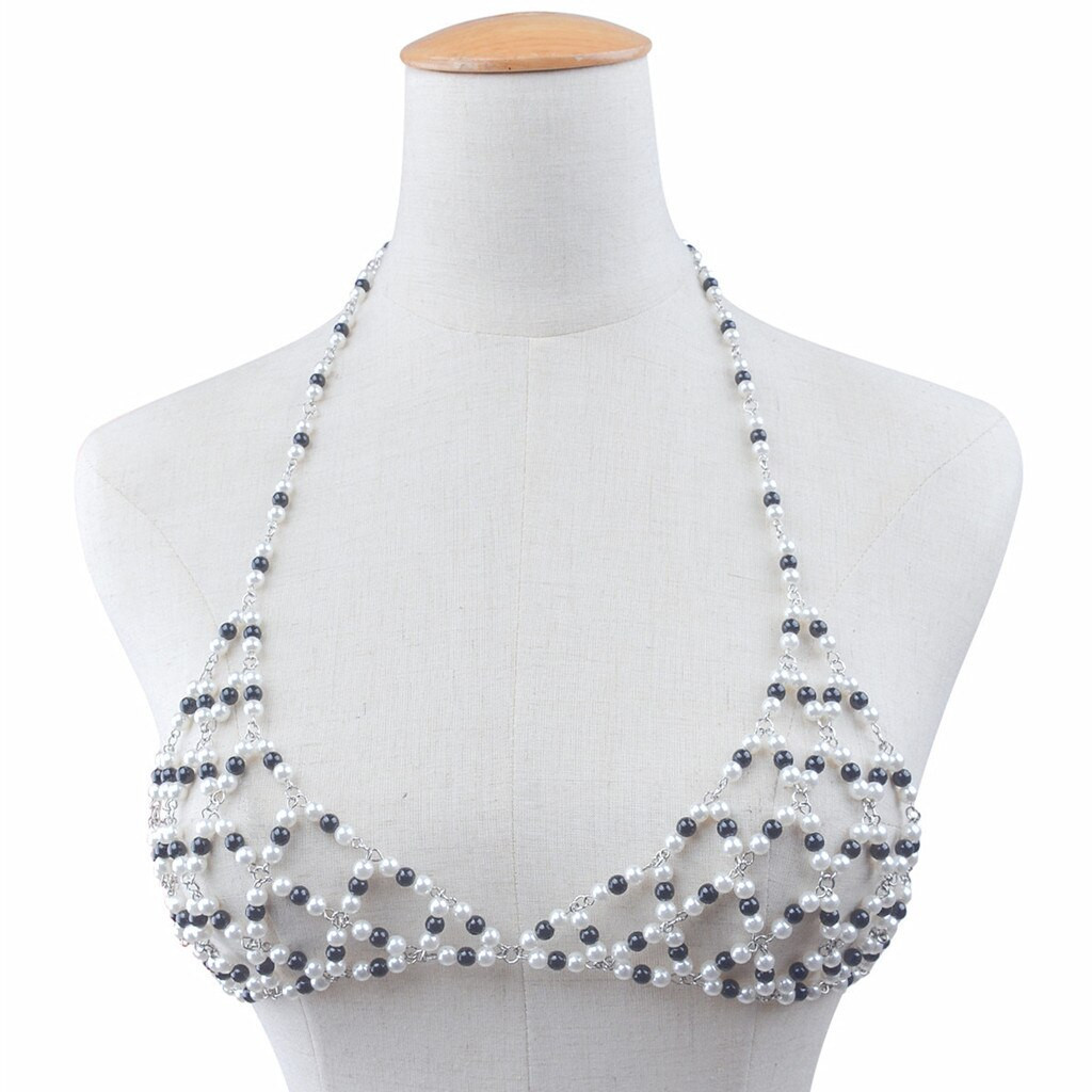 Beaded Body Jewelry
 Faux Pearl Beaded Chain Necklace Bra Bikini Body Jewelry
