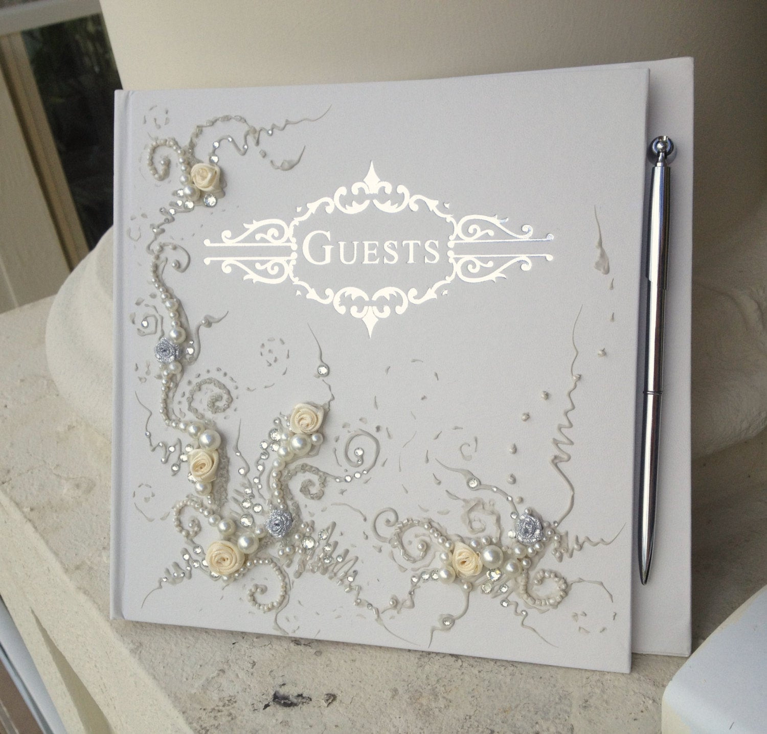 Beautiful Wedding Guest Books
 Beautiful Wedding guest book in silver and ivory