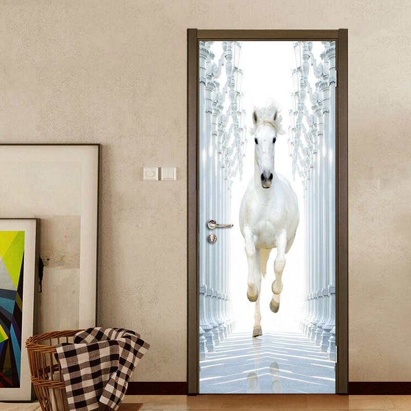 Bedroom Door Decorations DIY
 Roman Column White Horse 3D DIY Door Wall Stickers Home