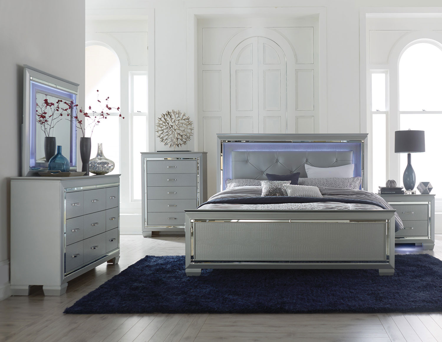 Bedroom Led Lighting
 Homelegance Allura Bedroom Set with LED Lighting Silver