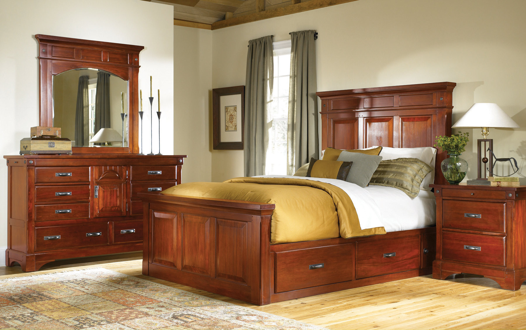 Bedroom Set With Storage
 Mahogany Storage Bed Classic King and Queen Solid Wood