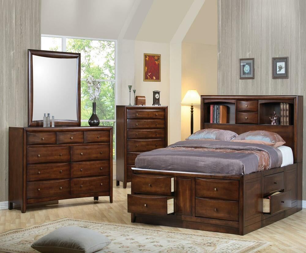 Bedroom Set With Storage
 5 PC CALIFORNIA KING BOOKCASE STORAGE BED NS DRESSER CHEST