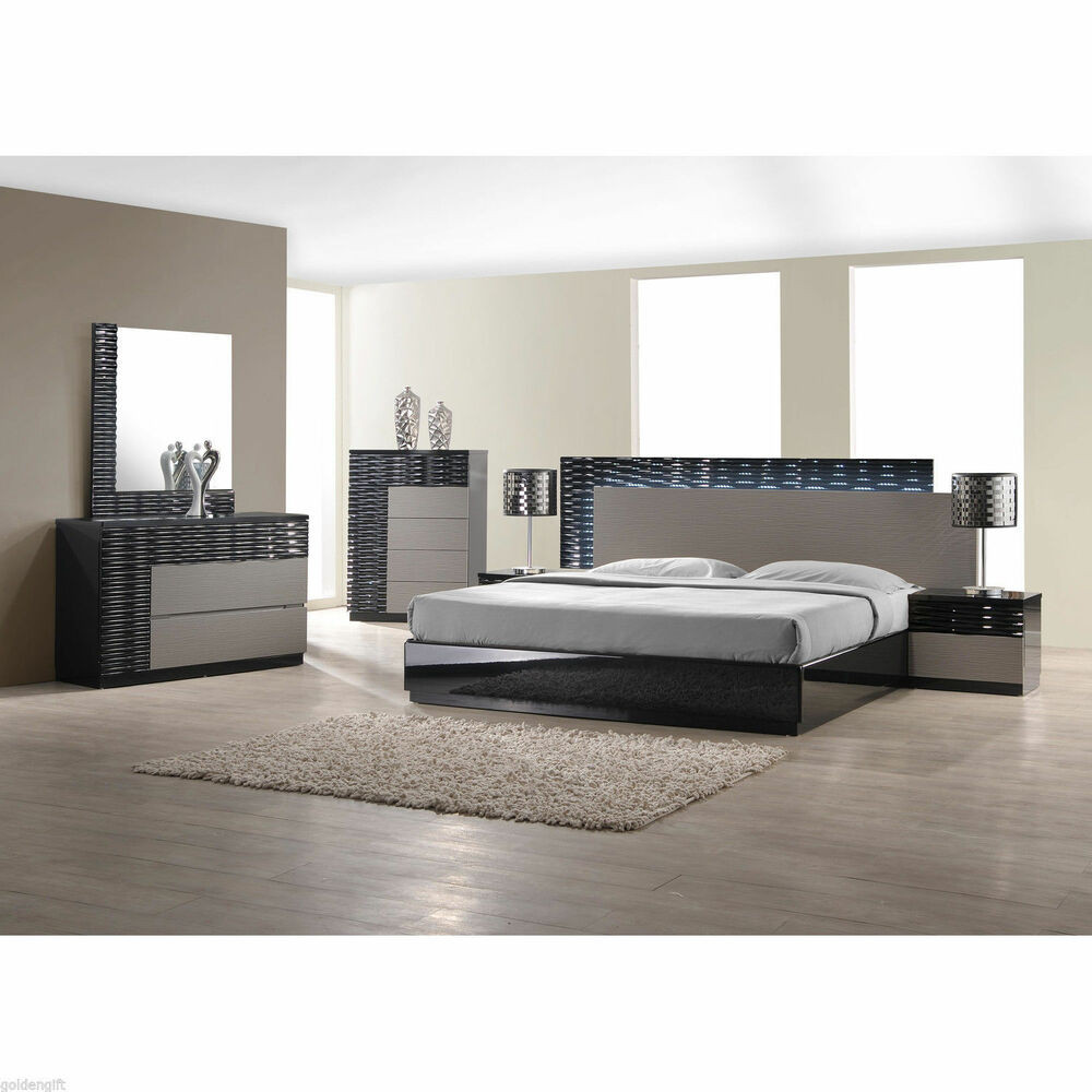 Bedroom Sets With Lights
 Modern King Size Bed Platform Frame w LED Lighting