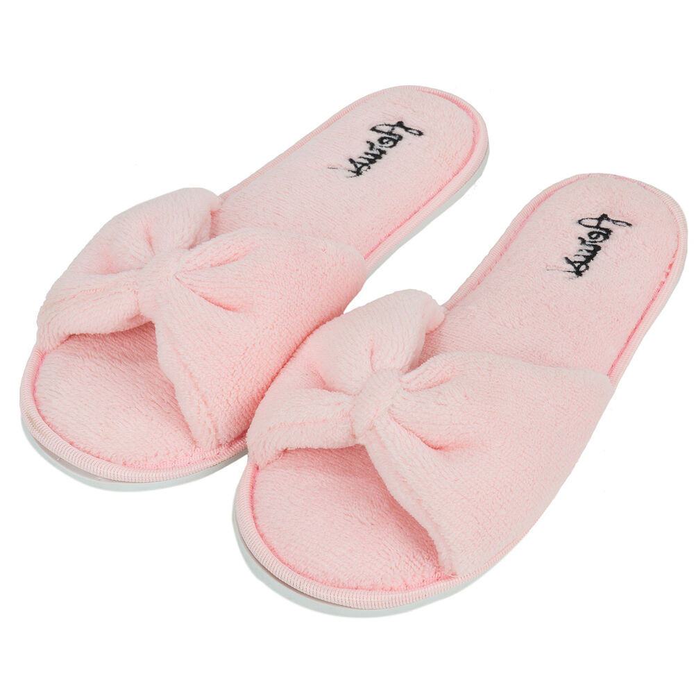 Bedroom Slippers Womens
 Pink Bowknot Women s Open Toe Cozy Slide Spa Slipper