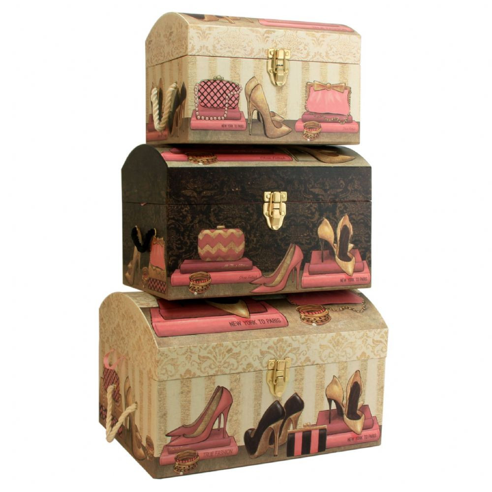 Bedroom Storage Boxes
 Set 3 Pretty Storage Trunks Decorative Bedroom