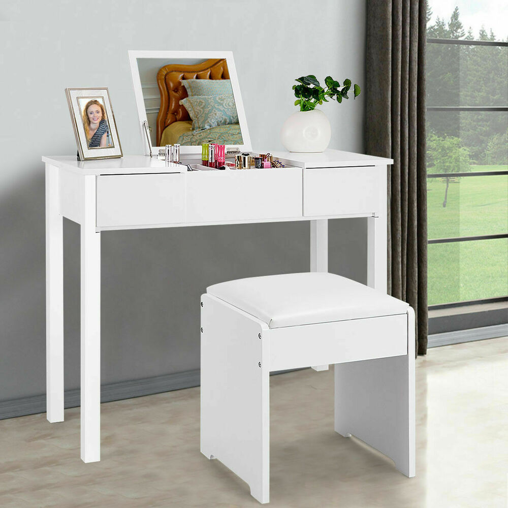 Bedroom Vanity With Storage
 White Vanity Dressing Table Set Mirrored Bedroom Furniture