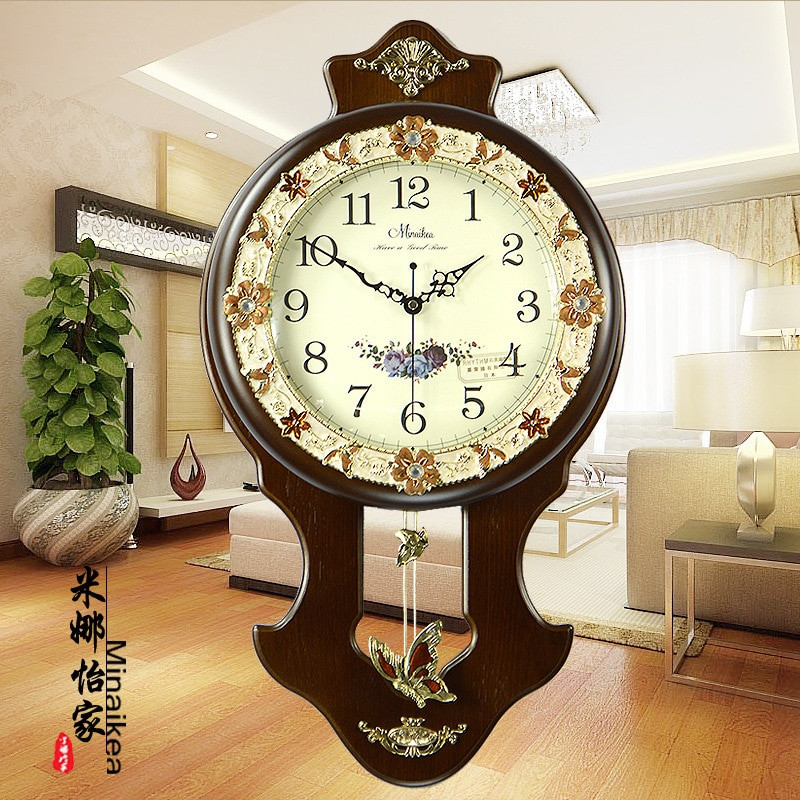 Bedroom Wall Clock
 Q Home Decor European Mute Solid Wooden Antique Wall Clock