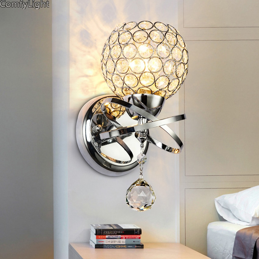 Bedroom Wall Sconce Lights
 LED Luxury Crystal golden silver wall lamp Bedroom Wall