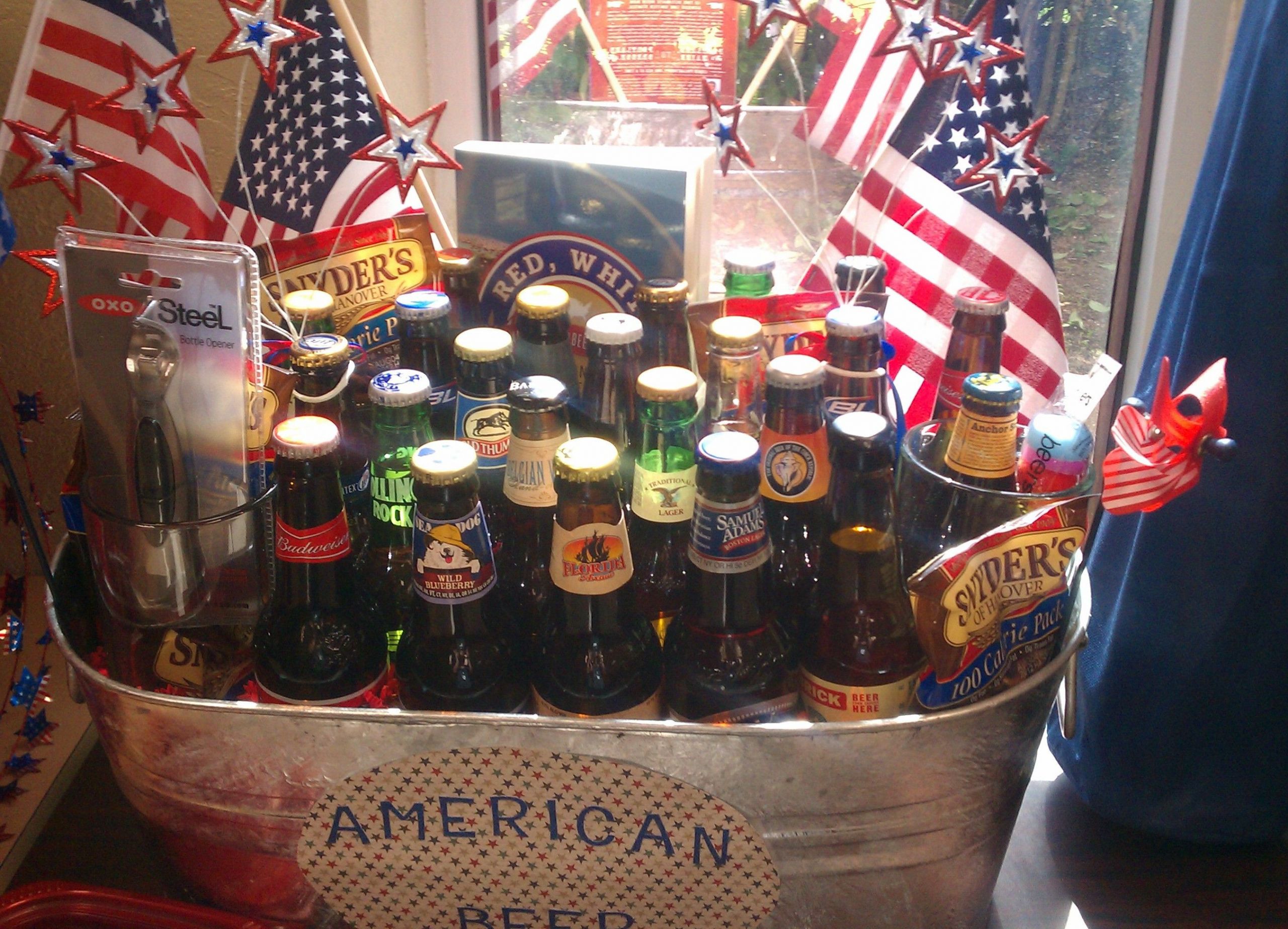 Beer Gift Baskets Ideas
 American Beer Basket I did for our Patriotic themed