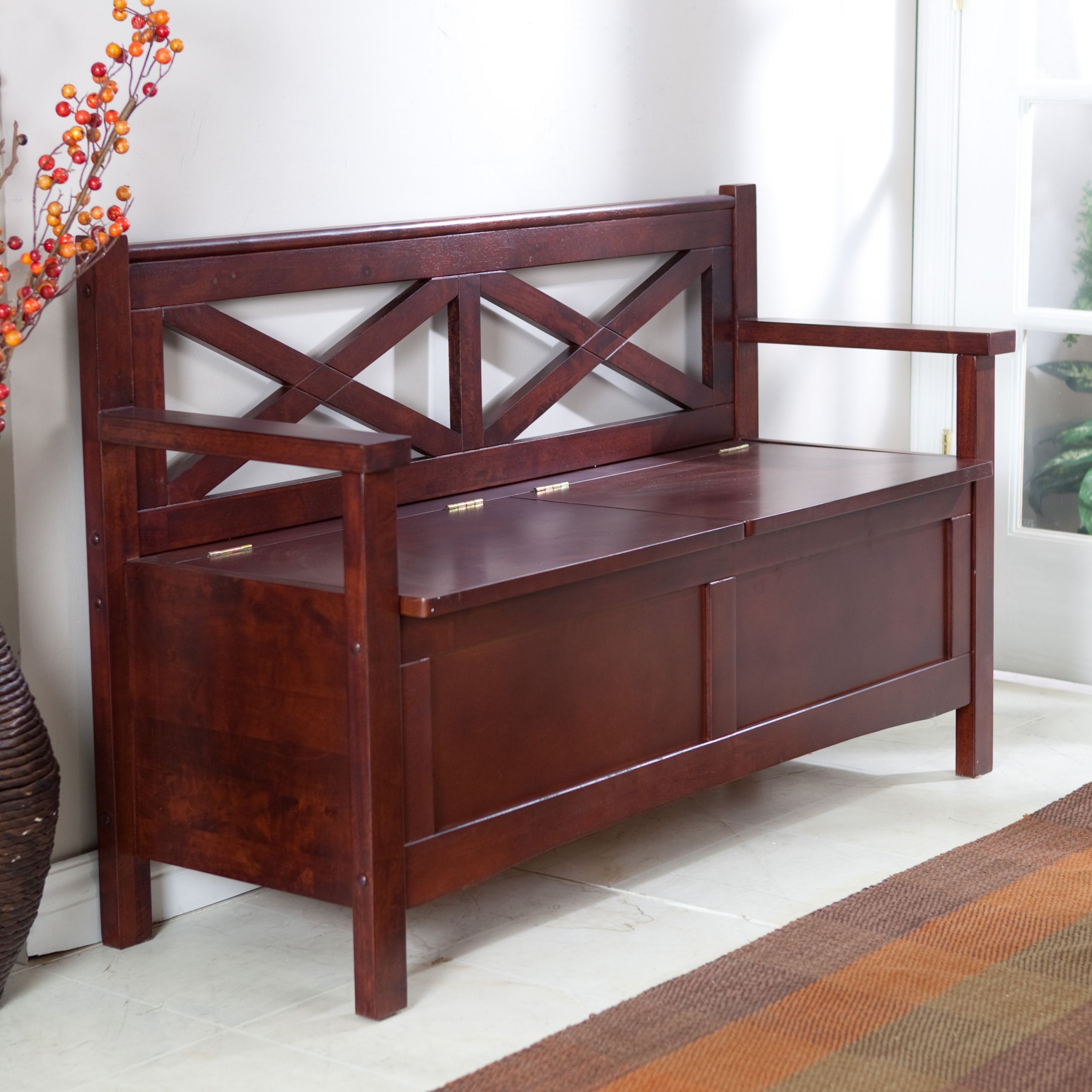 Benches With Storage
 Harper X Back Storage Bench Wenge Dark Wood Walmart