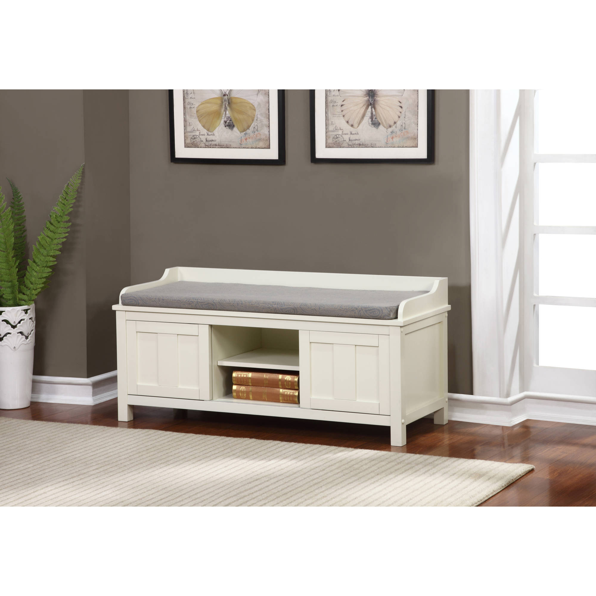 Benches With Storage
 Linon Lakeville 45" Antique White Storage Bench with