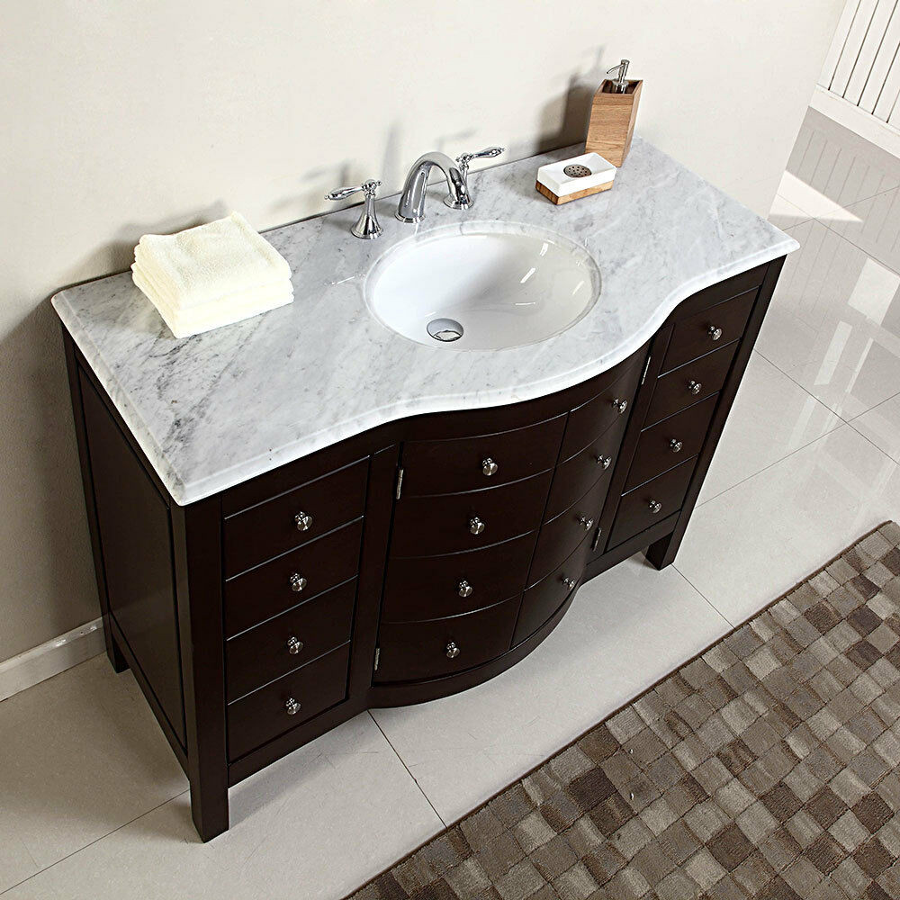 Best Bathroom Sinks
 48" Single Sink White Marble Top Bathroom Vanity Cabinet
