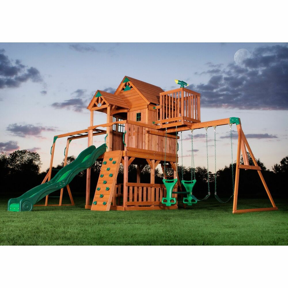 Big Backyard Swing Sets
 NEW BIG 9 KID Cedar Wood Fort Playground Slide Monkey Bars
