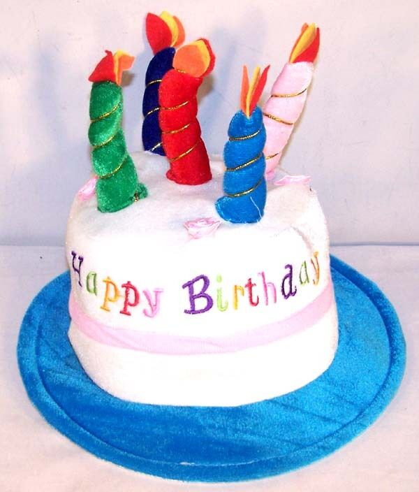 Birthday Cake Hat
 HAPPY BIRTHDAY CAKE BLUE PARTY HAT plush novelty cap party