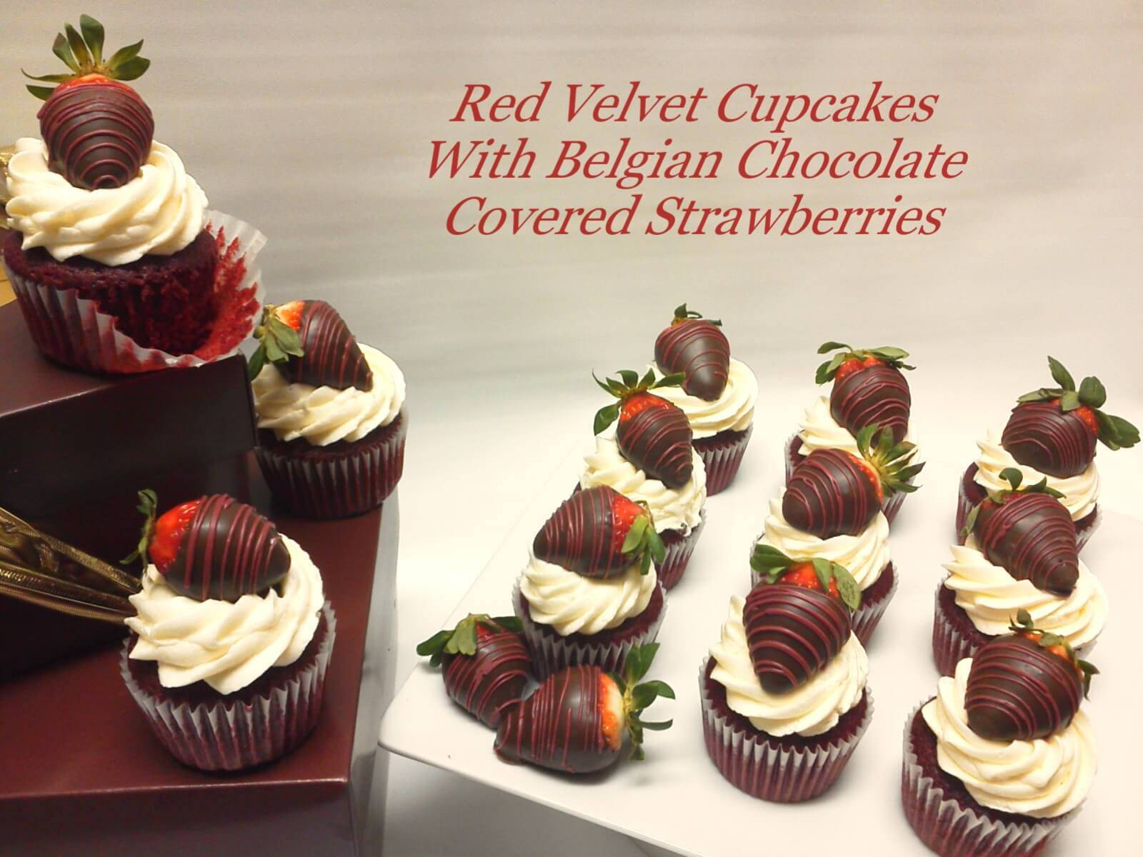 Birthday Cake Online Delivery
 CHOCOLATE STRAWBERRIES ON RED VELVET CUPCAKES