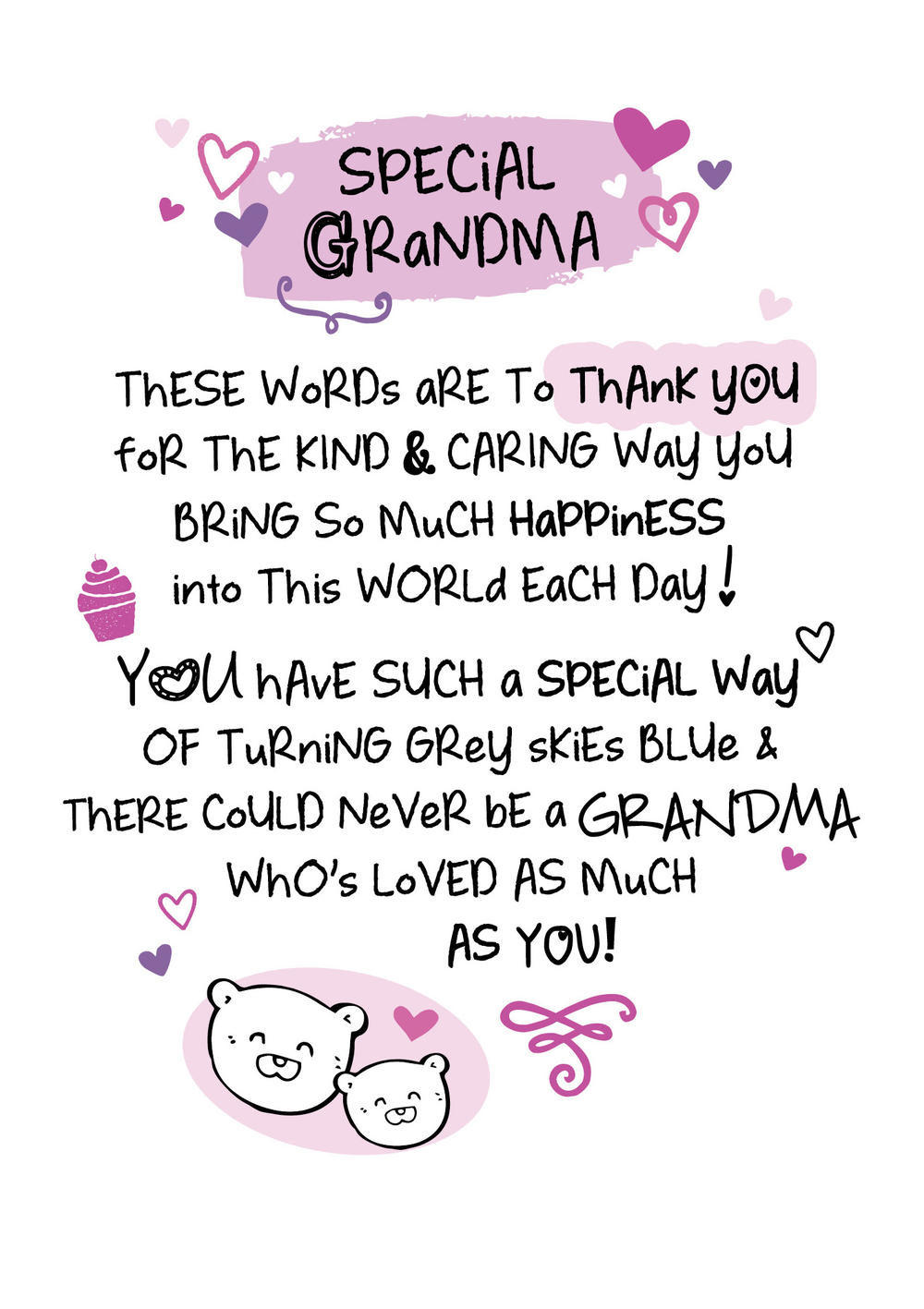 Birthday Card For Grandma
 Special Grandma Inspired Words Greeting Card Blank Inside