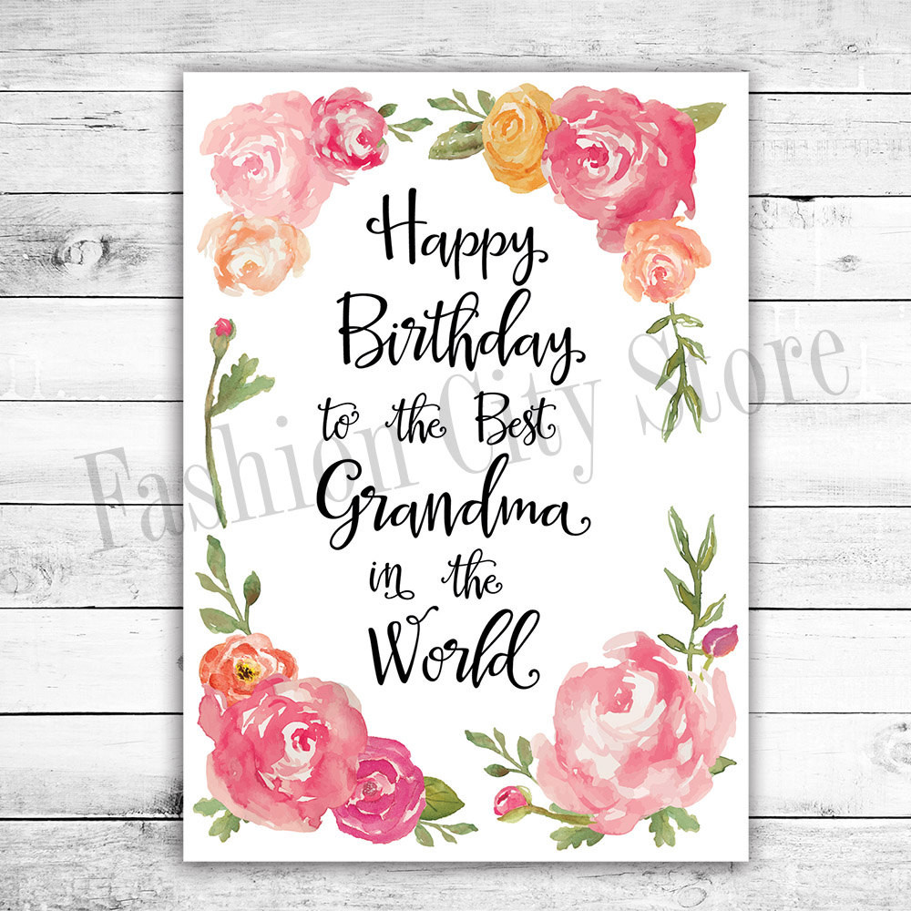 Birthday Card For Grandma
 Happy Birthday Card for Grandma Watercolor by FashionCityStore