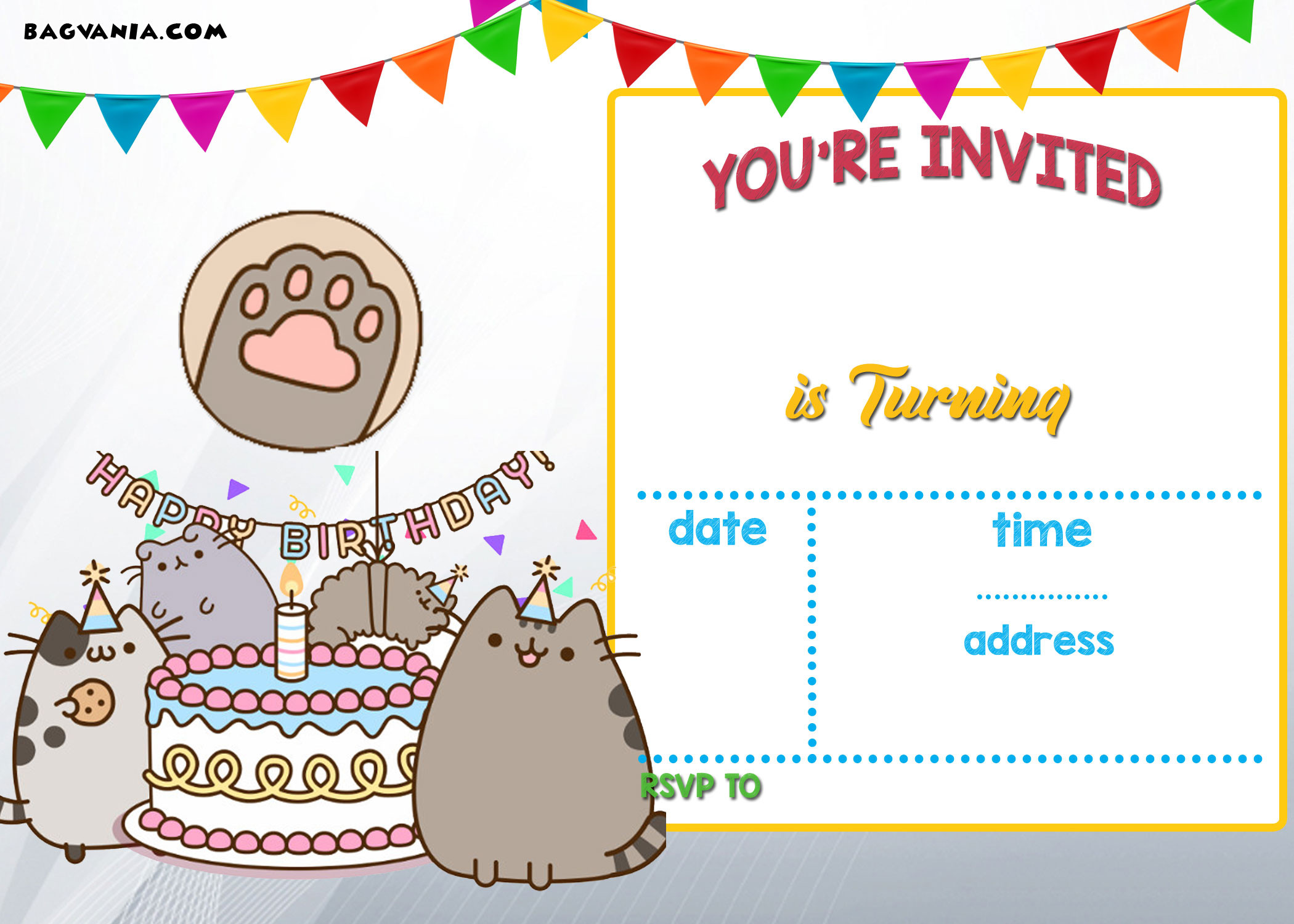 Birthday Card Invitation Template
 FREE Printable Pusheen Birthday Invitation Template