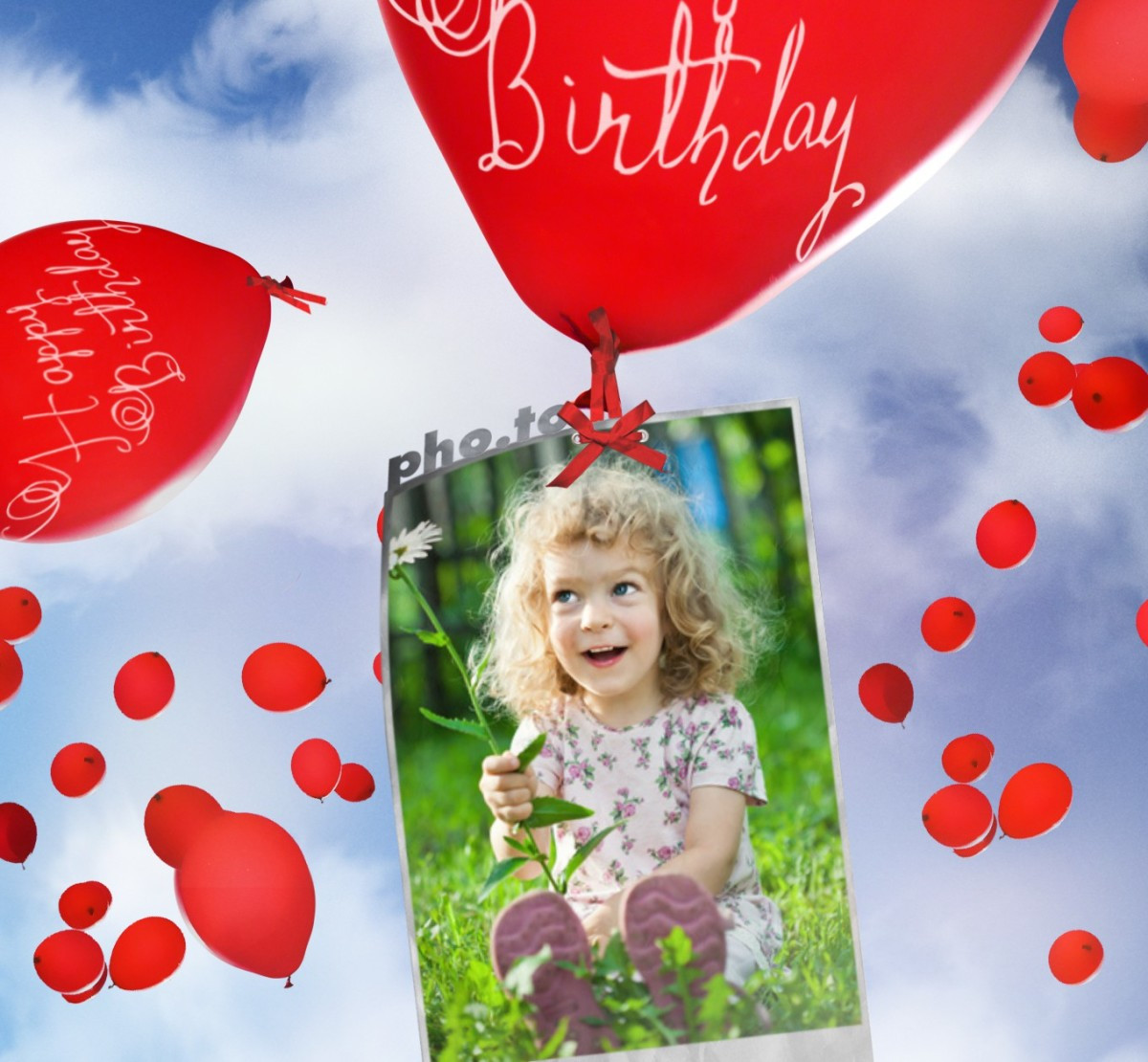 Birthday Card Maker Online
 Birthday card with flying balloons Printable photo template