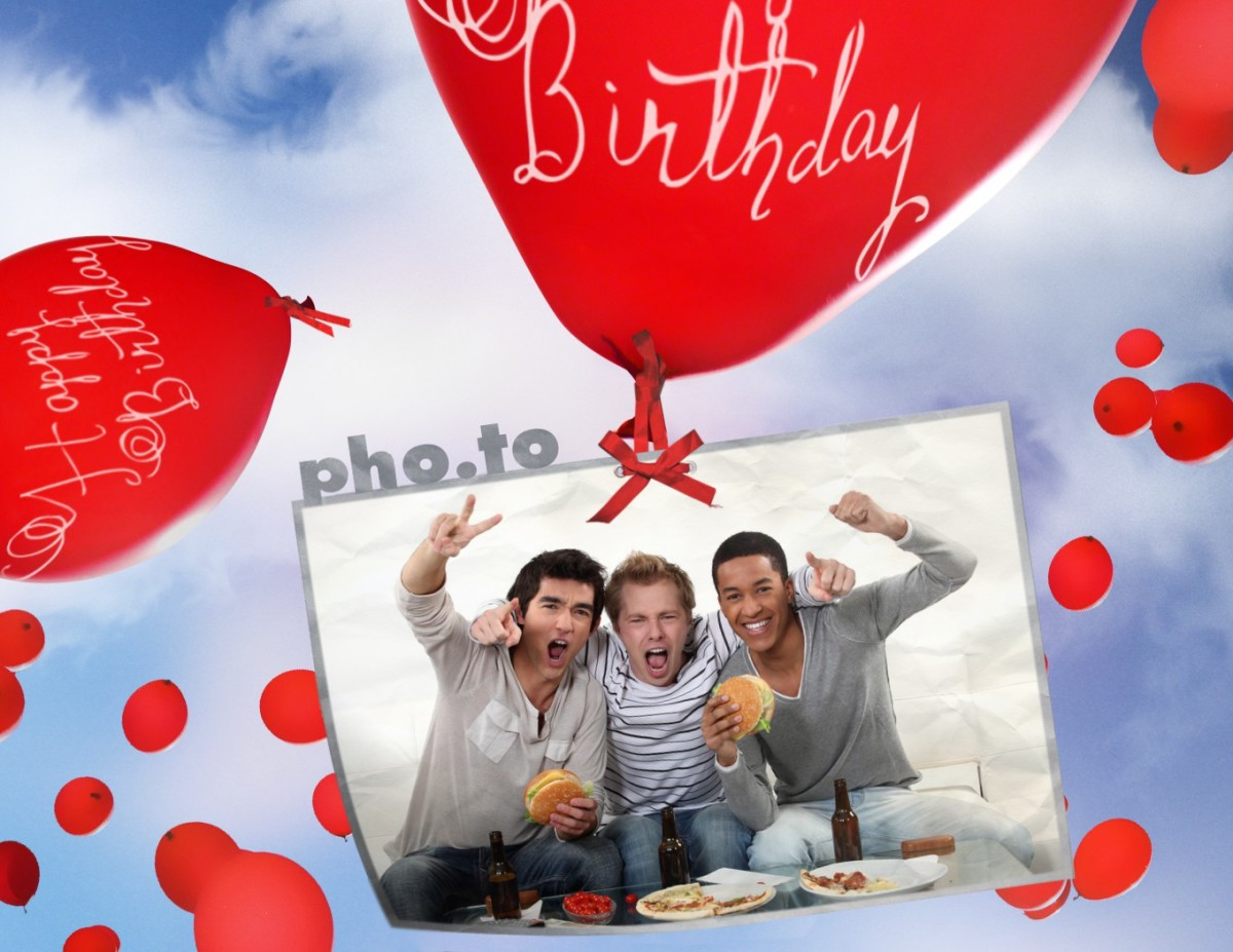 Birthday Card Maker Online
 Birthday card with flying balloons Printable photo template