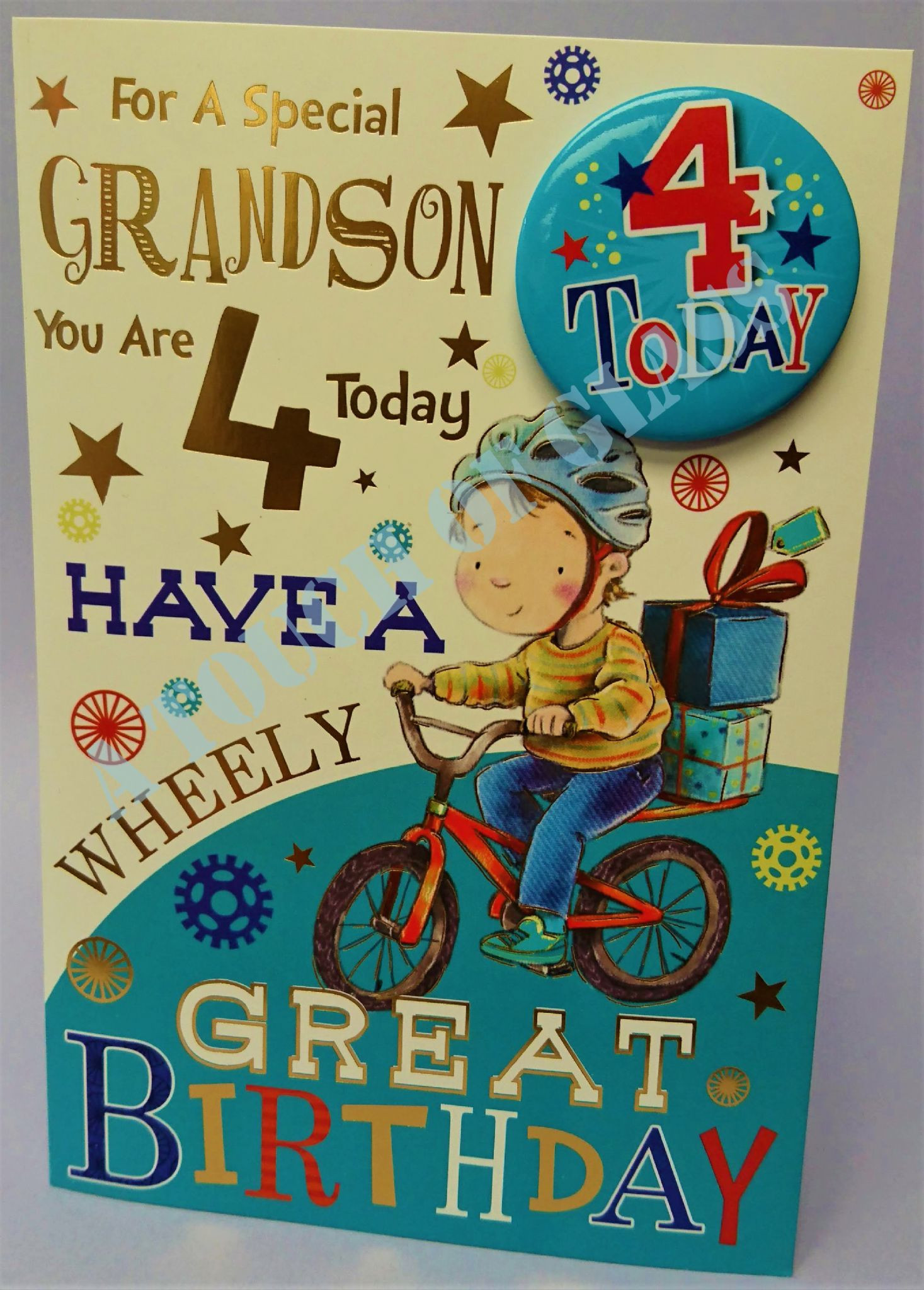 Birthday Cards For Grandson
 Grandson 4th Birthday Badge Card Candy Club Greetings