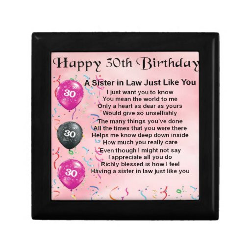 Birthday Gift Ideas For Sister In Law
 30th Birthday Sister in Law Poem Gift Box