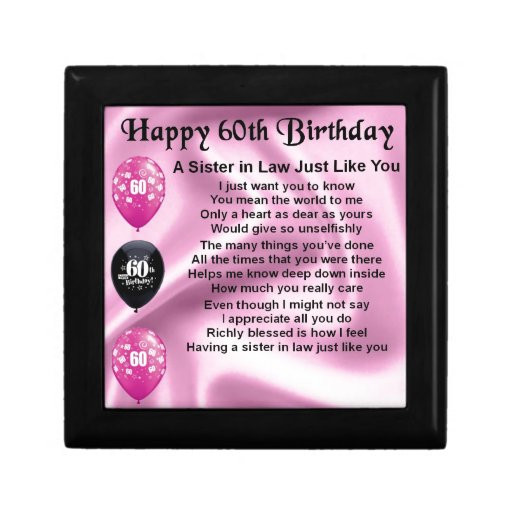 Birthday Gift Ideas For Sister In Law
 Sister in Law Poem 60th Birthday Gift Boxes