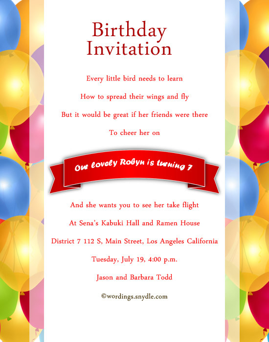 Birthday Invitation Wording Samples
 7th Birthday Party Invitation Wording – Wordings and Messages