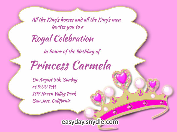 Birthday Invitation Wording Samples
 Princess Birthday Invitation Wording Samples and Ideas