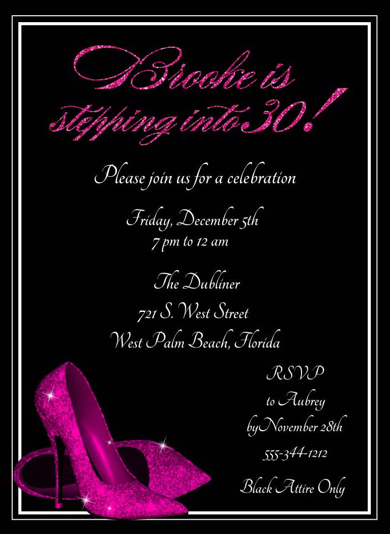 Birthday Invitations For Adults
 Hot Pink Glitter Shoes Birthday Invitation • High Heel