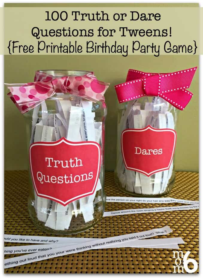 Birthday Party Games For Tweens
 100 Truth or Dare Questions for Tweens Free Printable