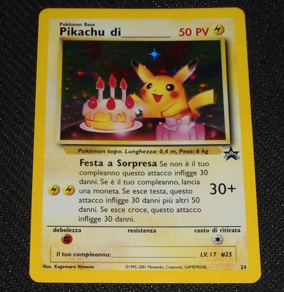 Birthday Pikachu Card
 Birthday Pikachu 24 Black Star Promo ITALIAN HOLO Rare