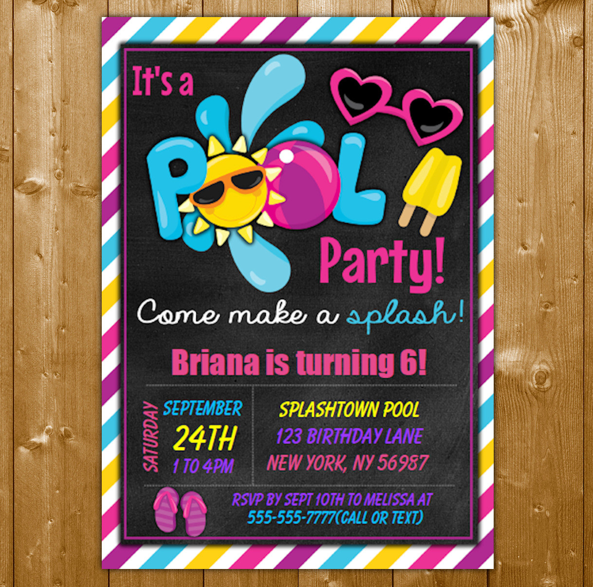 Birthday Pool Party Invitations
 Pool Party Invitation for a Girl Printable Digital