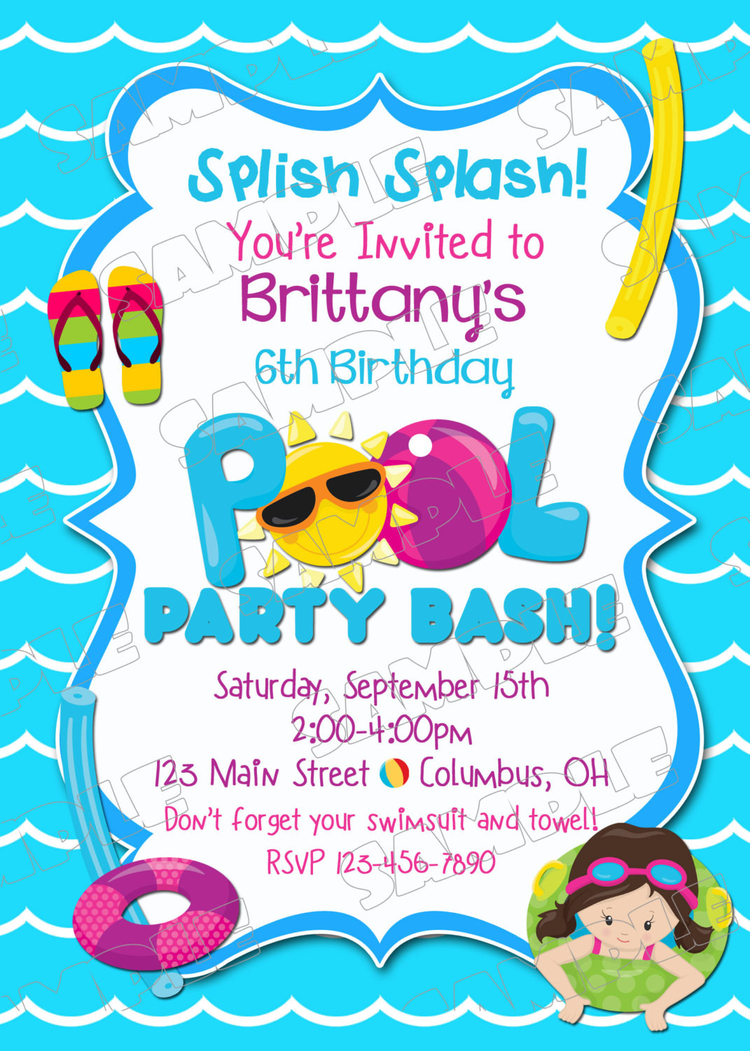 Birthday Pool Party Invitations
 Pool party invitation swim party swimming birthday party