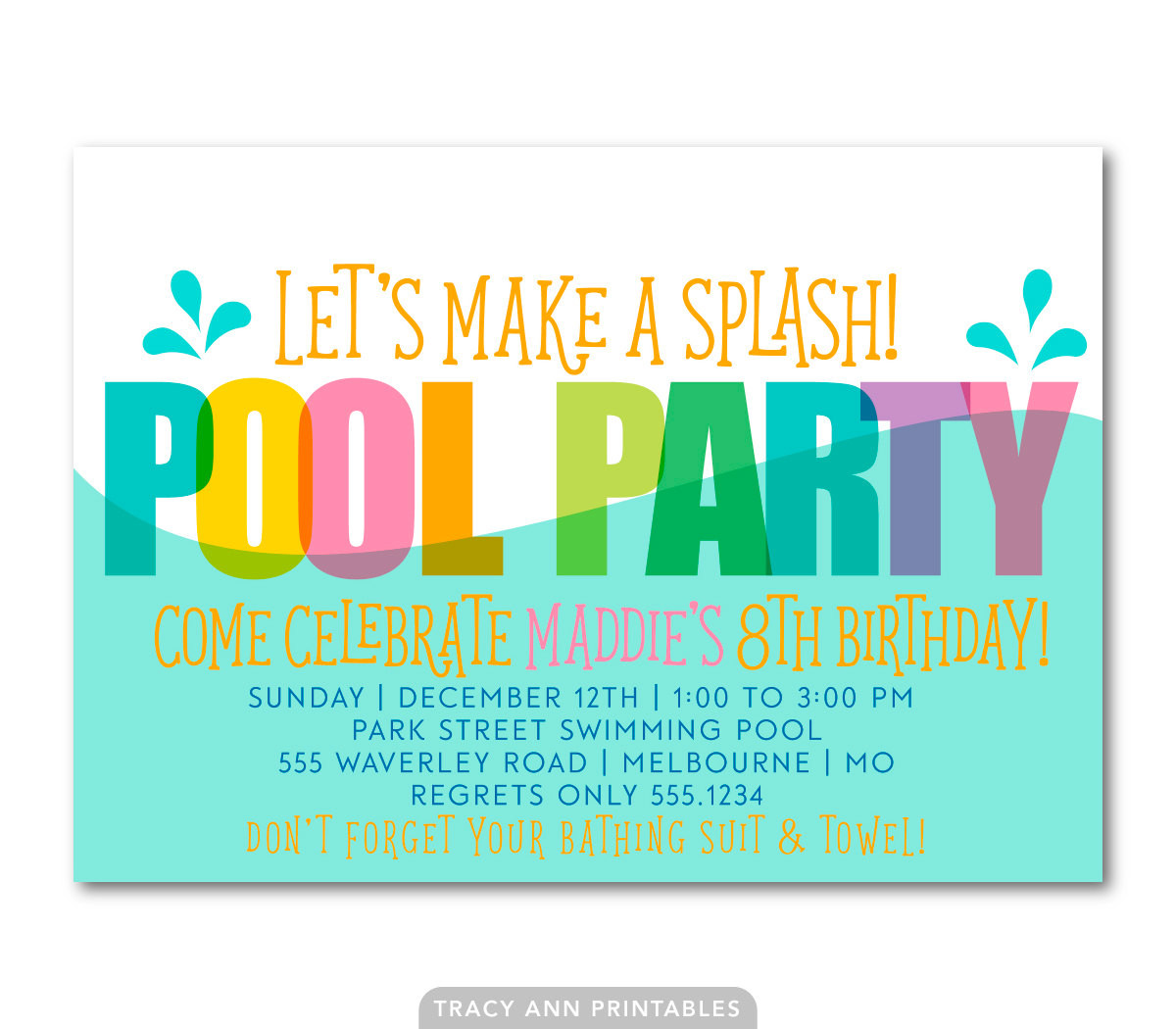 Birthday Pool Party Invitations
 Pool Party Birthday Invitation Printable Birthday Invite